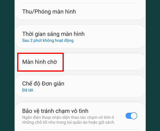 Bước 3: Chọn Màn hình chờ.