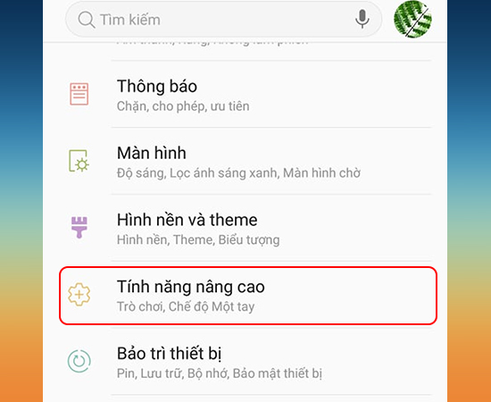 Chọn Tính năng nâng cao