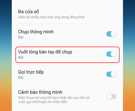 Chọn Vuốt lòng bàn tay để chụp