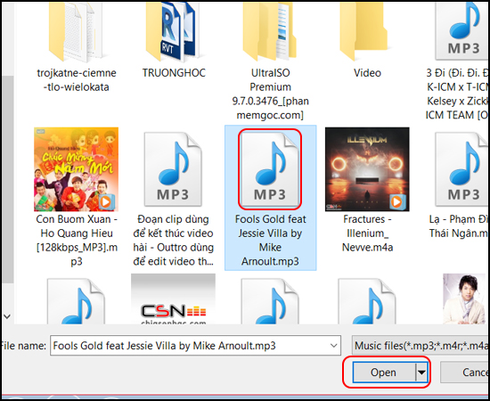 Bước 3: Tiếp theo bạn chọn bài nhạc, video mà bạn thích copy > open.