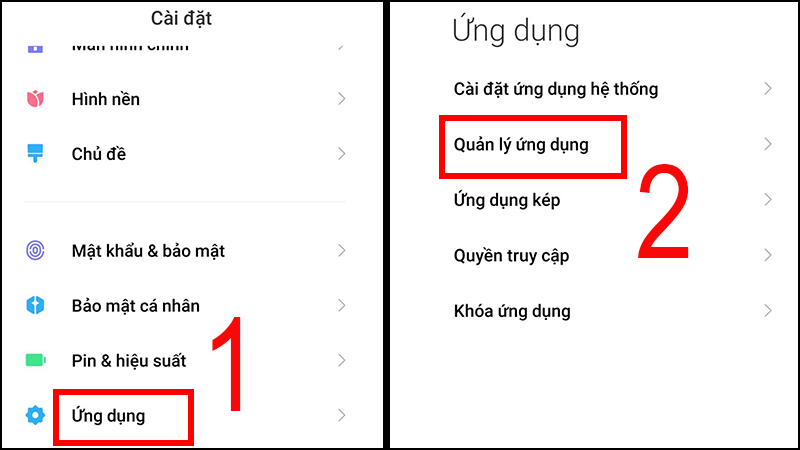 Tại màn hình điện thoại, chọn Cài đặt > Chọn Ứng dụng > Chọn Quản lý ứng dụng.