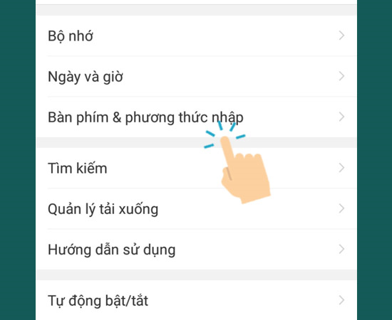 Bước 2: Tiếp theo chọn Bàn phím và phương pháp nhập.