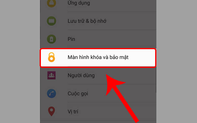 Nhấn vào Màn hình khóa và bảo mật