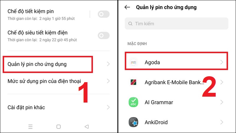 Chọn mục Quản lý pin cho ứng dụng và danh sách các ứng dụng chạy nền sẽ hiện ra