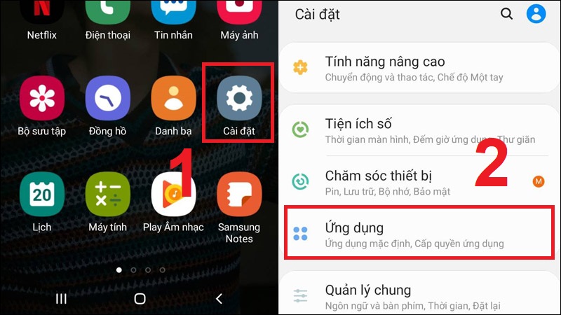 Vào phần Cài đặt và chọn mục Ứng dụng