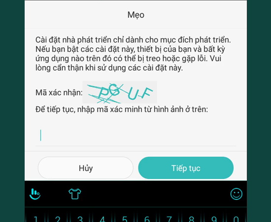 Bước 3: Tiến hành nhập mã xác nhận.