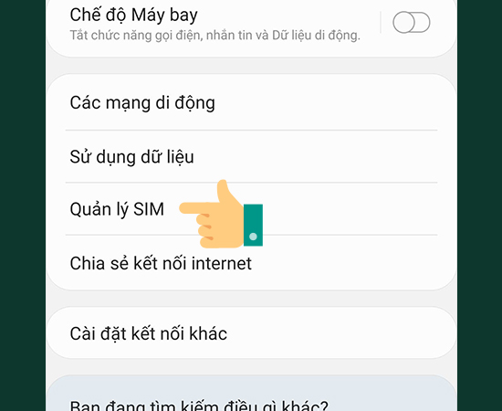 Bước 2: Chọn vào Quản lý SIM.