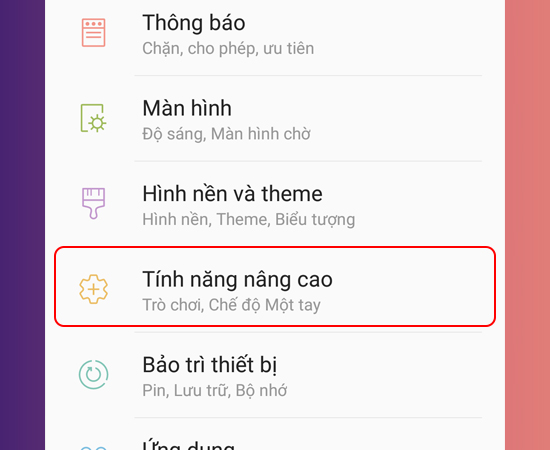 Bước 2: Tiếp theo bạn chọn Tính năng nâng cao.