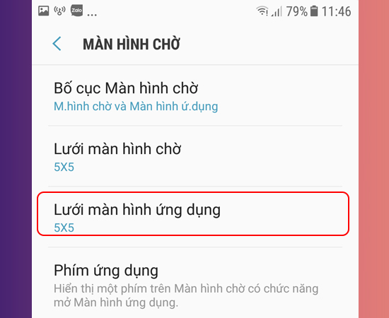 Bước 4: Tại đây bạn chọn lưới màn hình ứng dụng.