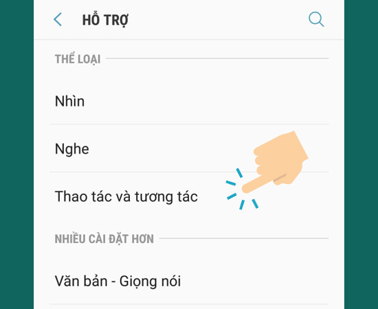 Chọn Thao tác và tương tác