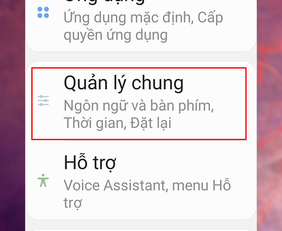 Cài đặt > Quản lý chung