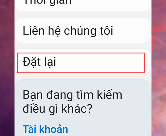 chọn đặt lại