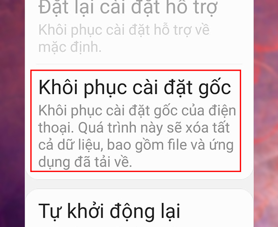 chọn Khôi phục cài đặt gốc