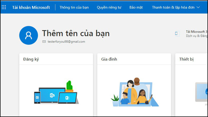 Như vậy là tạo thành công tài khoản Microsoft bằng email thành công rồi.