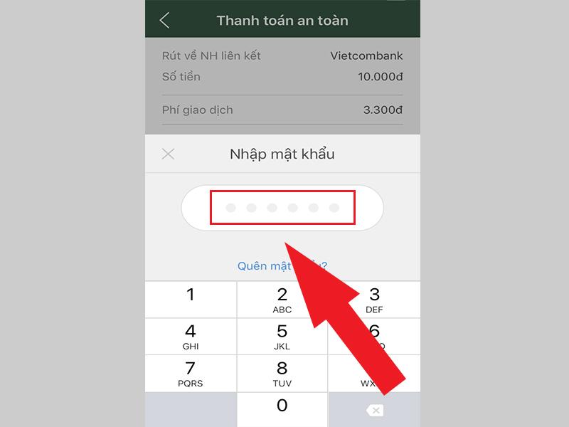 Nhập mật khẩu Ví MoMo để hoàn tất giao dịch