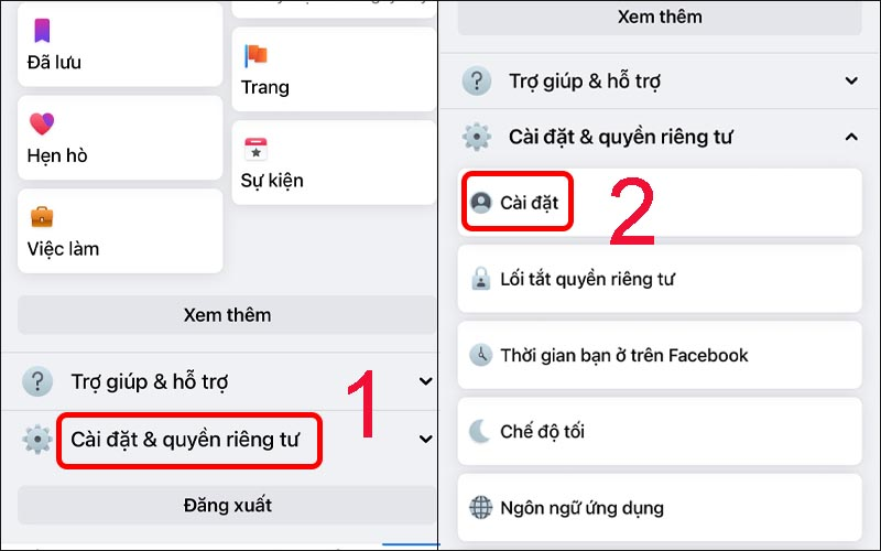 Đi tới mục Cài đặt