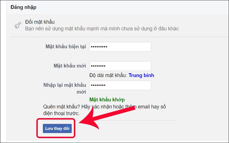 Tiến hành đổi mật khẩu Facebook