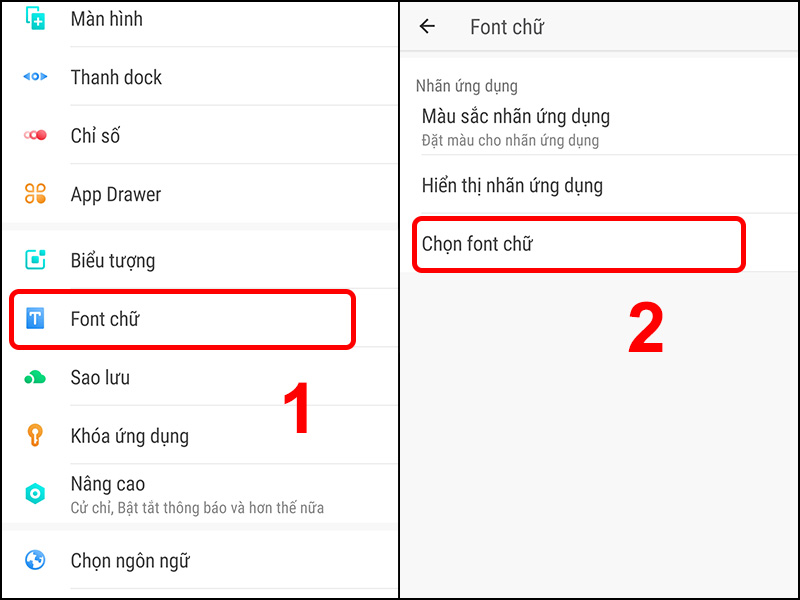 Nhấn vào Font chữ và chọn Chọn font chữ