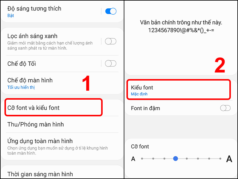 Chọn Cỡ font và kiểu font và chọn Kiểu font.