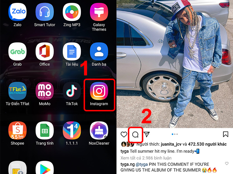 Vào Instagram và trên bài viết bất kỳ bạn nhấn vào Comment