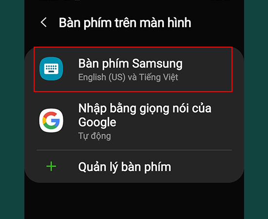 Bước 4: Tiếp theo, bạn chọn vào Bàn phím Samsung.