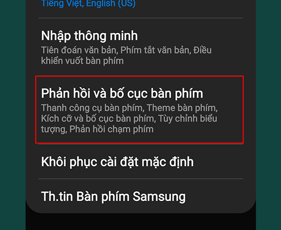 Bước 5: Vào mục Phản hồi và bố cục bàn phím.