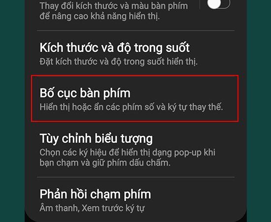 Bước 7: Trở về Phản hồi và bố cục bàn phím, chọn Bố cục bàn phím.