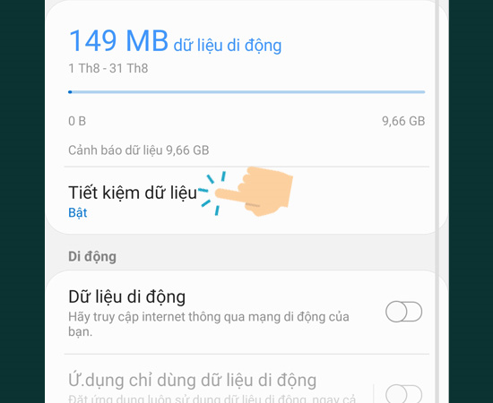 Bước 4: Sau bước 3 bạn sẽ thấy Tiết kiệm dữ liệu và hãy bấm vào nó.