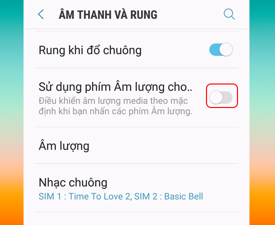 Bật sử dụng Âm lượng cho..