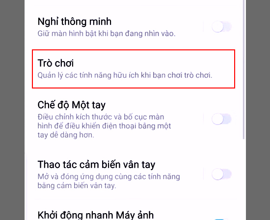 Bước 2: Chọn mục Trò chơi.