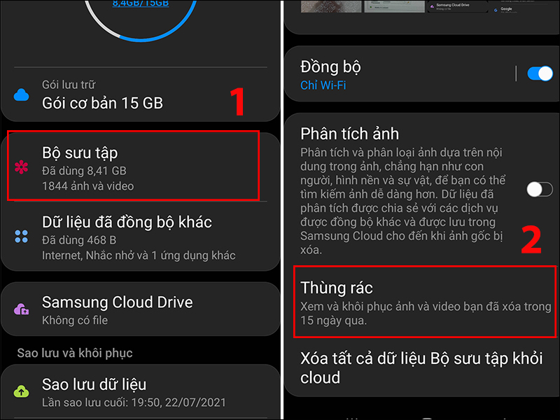 Dùng Samsung Cloud khôi phục ảnh