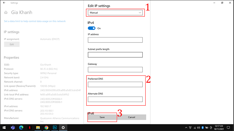 Nhập DNS ở Preferred DNS và Alternate DNS