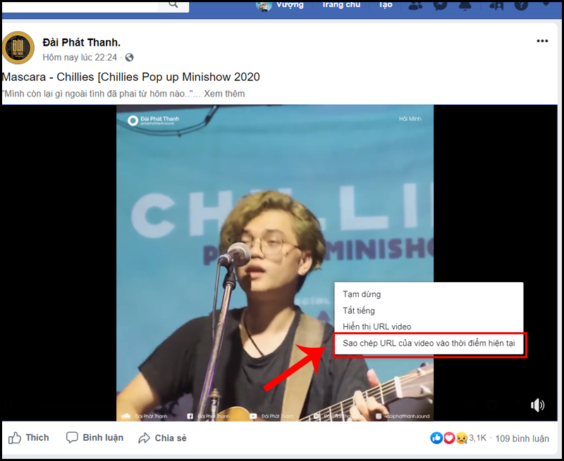Sao chép URL video Facebook