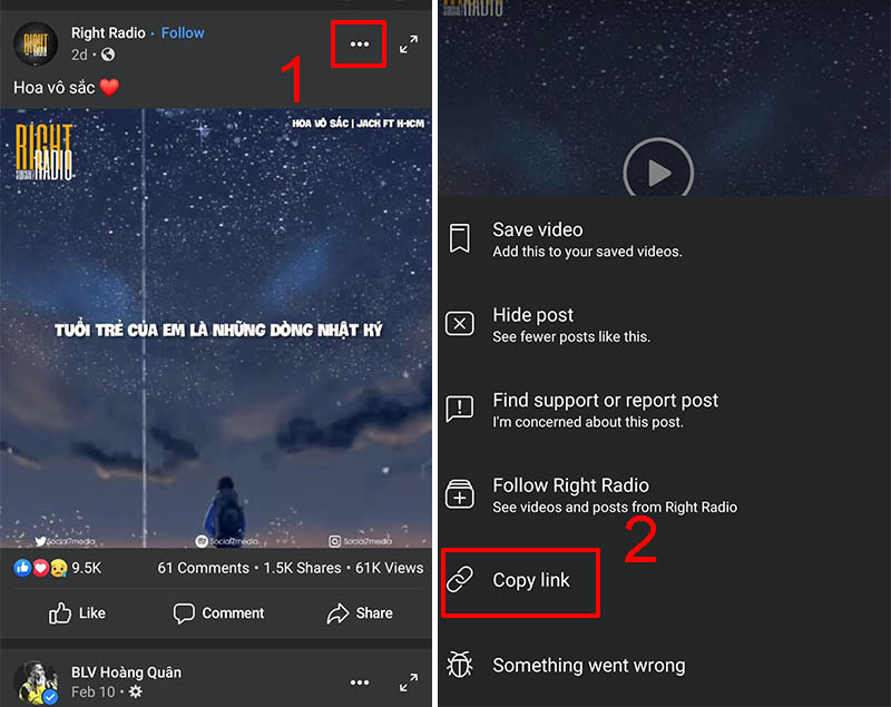Bạn có thể coppy URL - link video trên Facebook bằng điện thoại