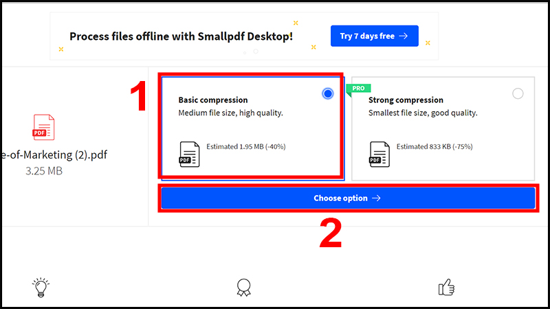 Chọn phương thức nén và nhấn Choose option