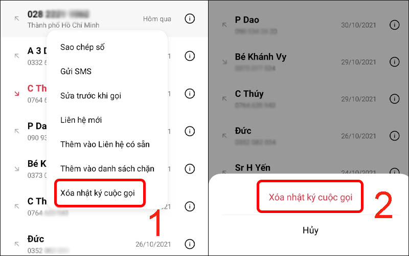 Chọn Xóa các nhật ký cuộc gọi để xóa