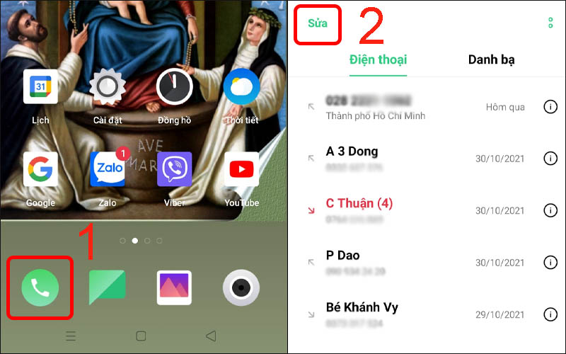 Nhấn vào biểu tượng Điện thoại rồi chọn mục Sửa