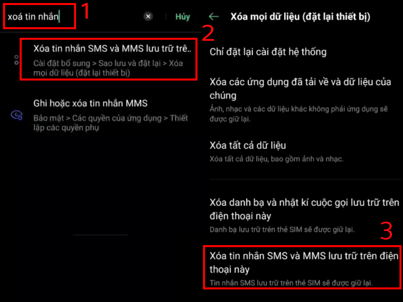 Chọn Xóa tin nhắn SMS và MMS lưu trữ trên điện thoại