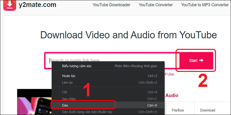 Vào trang web y2mate.com và dán link video