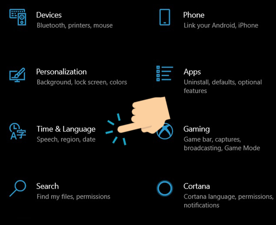 chọn vào Time & Language