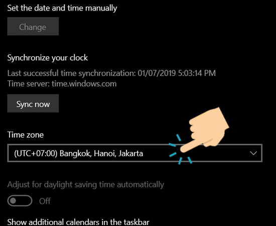 Nhấn vào danh sách thả xuống ở mục Time zone