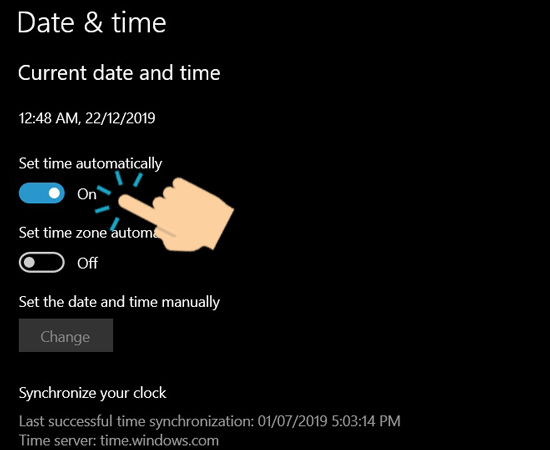 Mục Set time automatically bạn chuyển thành On 