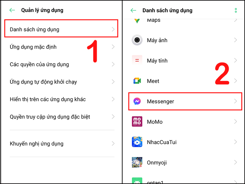 Chọn Messenger trong danh sách ứng dụng