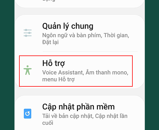 Bước 1: Vào Cài đặt > Chọn Hỗ trợ.