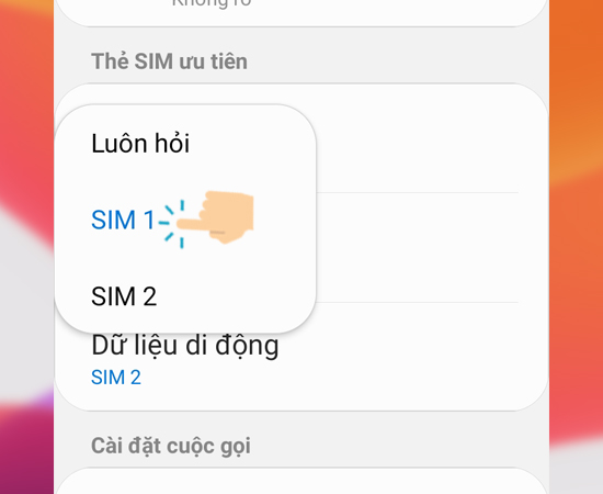Bước 4: Tại đây bạn hãy chọn sim khi gọi.