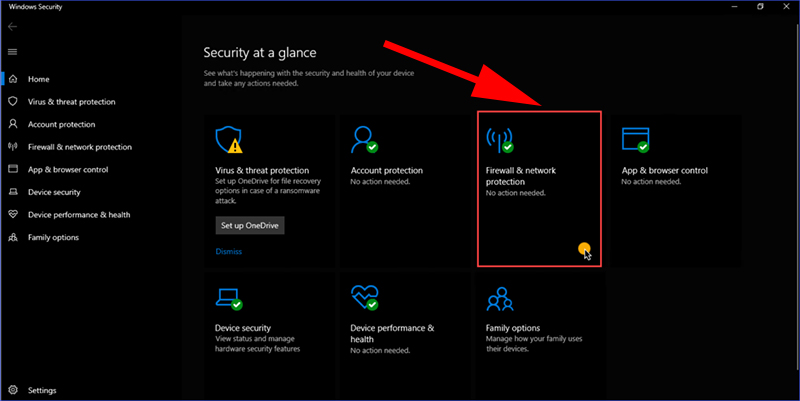  Bấm chọn Firewall & network protection