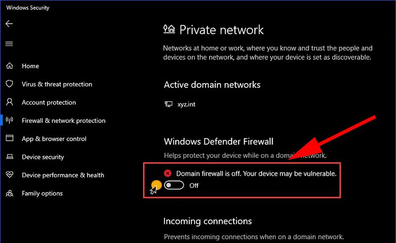 Tắt Windows Defender Firewall