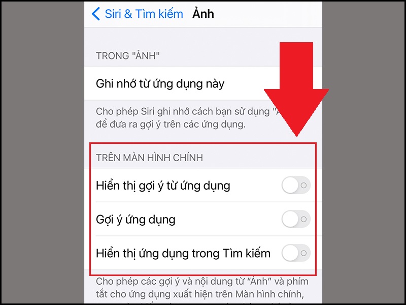 Tắt Đề xuất Siri của ứng dụng