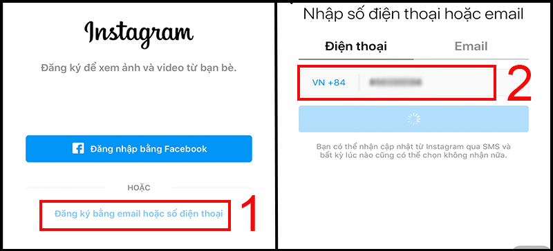 Chọn đăng ký và nhập số điện thoại hoặc email