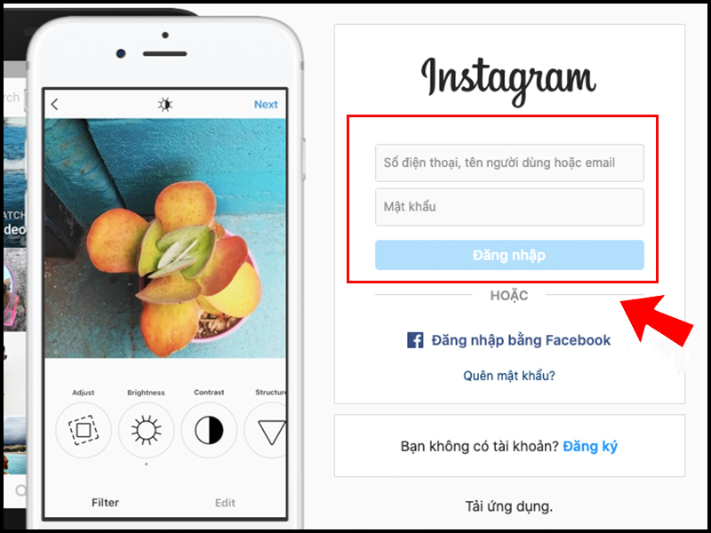 Giao diện đăng nhập Instagram trên máy tính